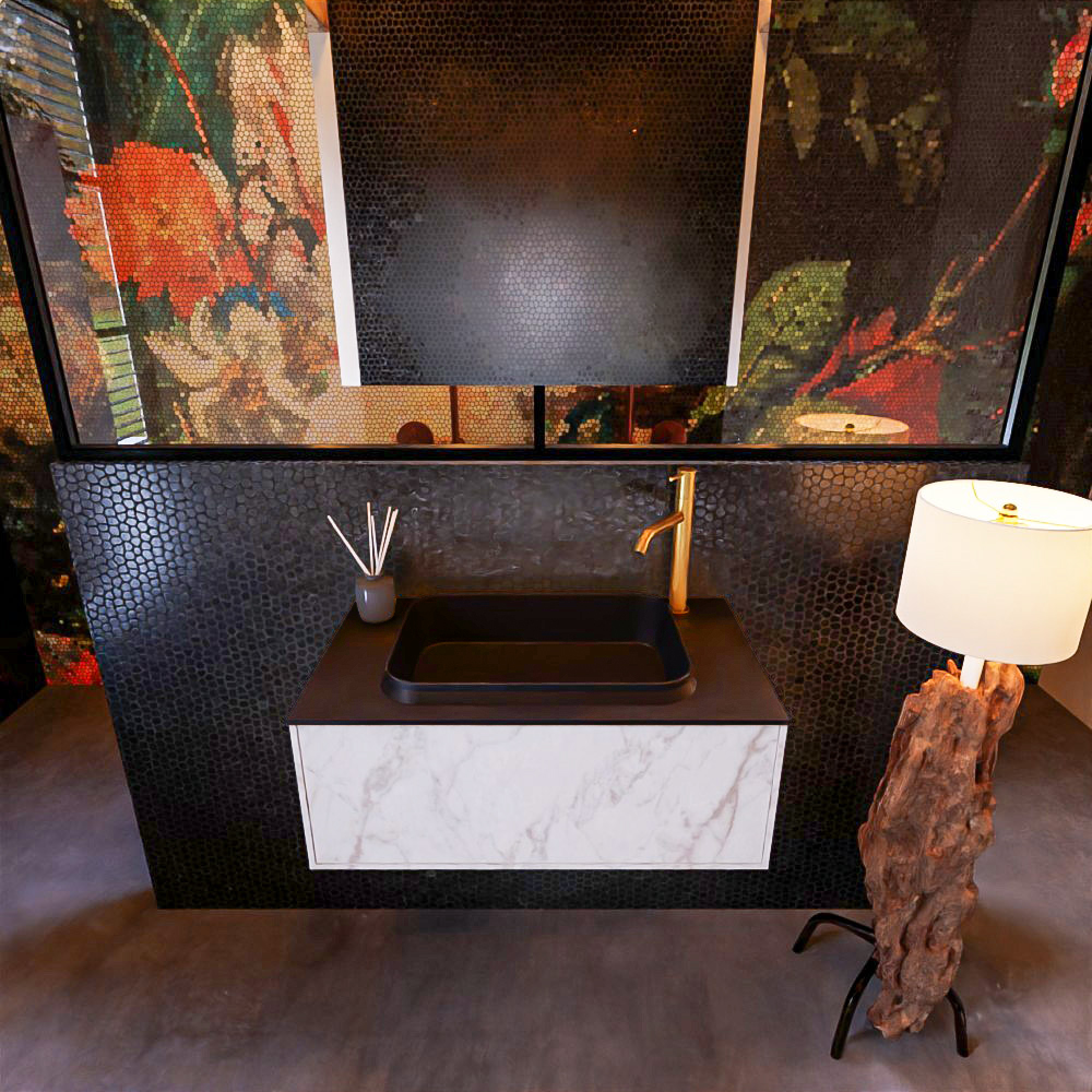 MONDIAZ ERIN 80cm mueble de baño color Carrara 1 cajón. Lavabo RIDGE Centro 1 orificio color Urban. 2 MONDIAZ ERIN 80cm mueble de baño color Carrara 1 cajón. Lavabo RIDGE Centro 1 orificio color Urban. - Imagen 2