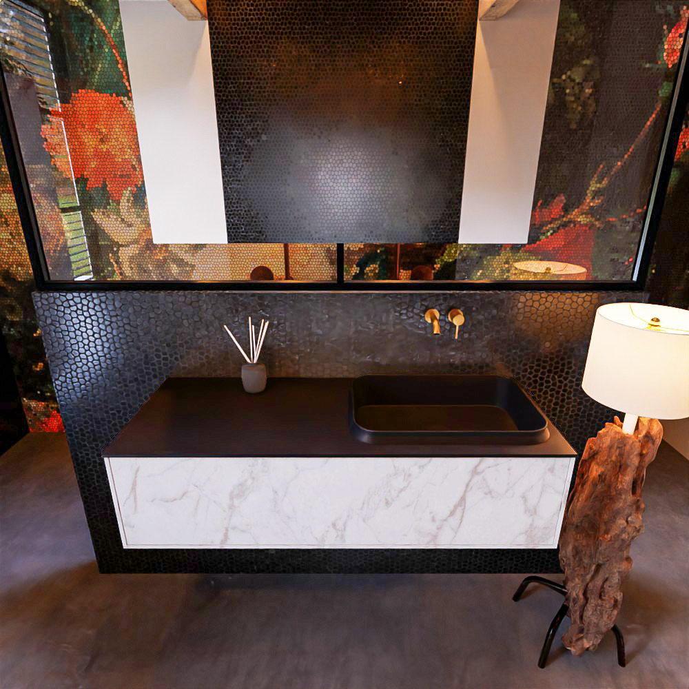 MONDIAZ ERIN 120cm mueble de baño color Carrara 1 cajón. Lavabo RIDGE Derecho sin orificio color Urban. 2 MONDIAZ ERIN 120cm mueble de baño color Carrara 1 cajón. Lavabo RIDGE Derecho sin orificio color Urban. - Imagen 2