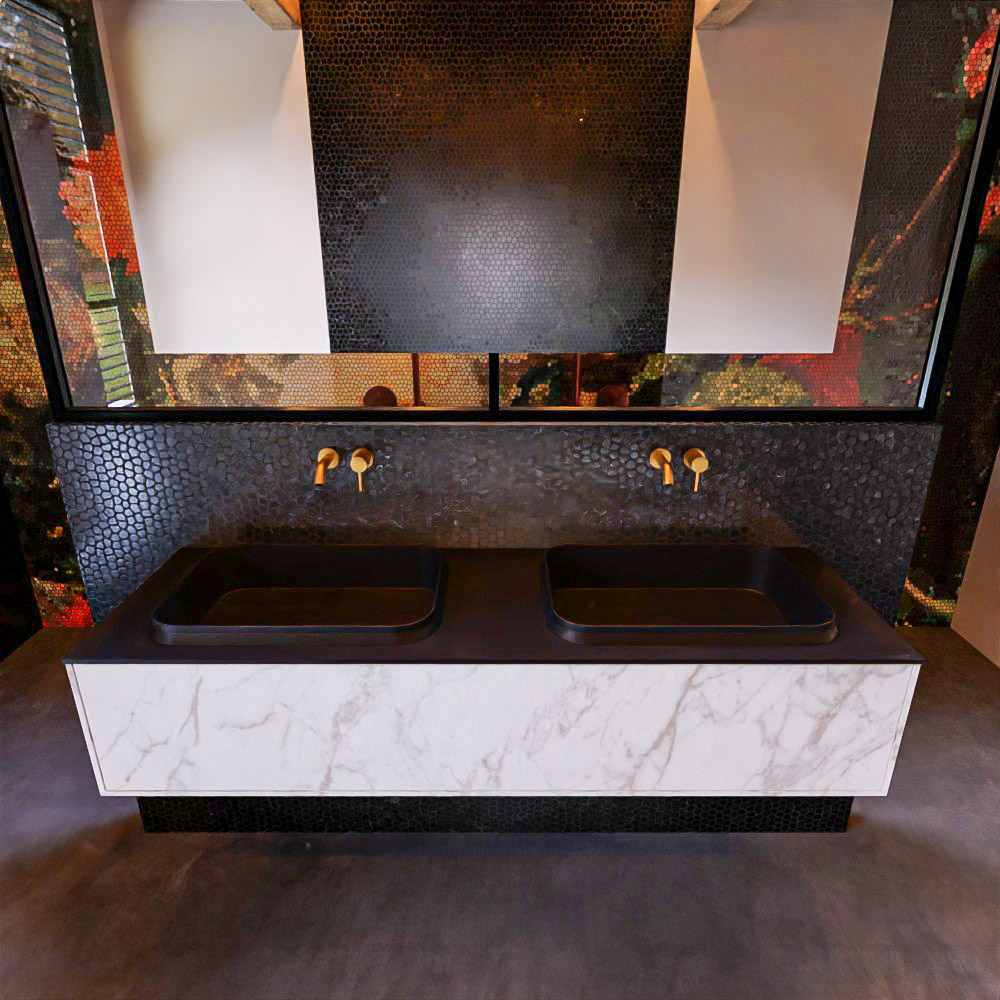 MONDIAZ ERIN 150cm mueble de baño color Carrara 1 cajón. Lavabo RIDGE Doble sin orificio color Urban. 2 MONDIAZ ERIN 150cm mueble de baño color Carrara 1 cajón. Lavabo RIDGE Doble sin orificio color Urban. - Imagen 2