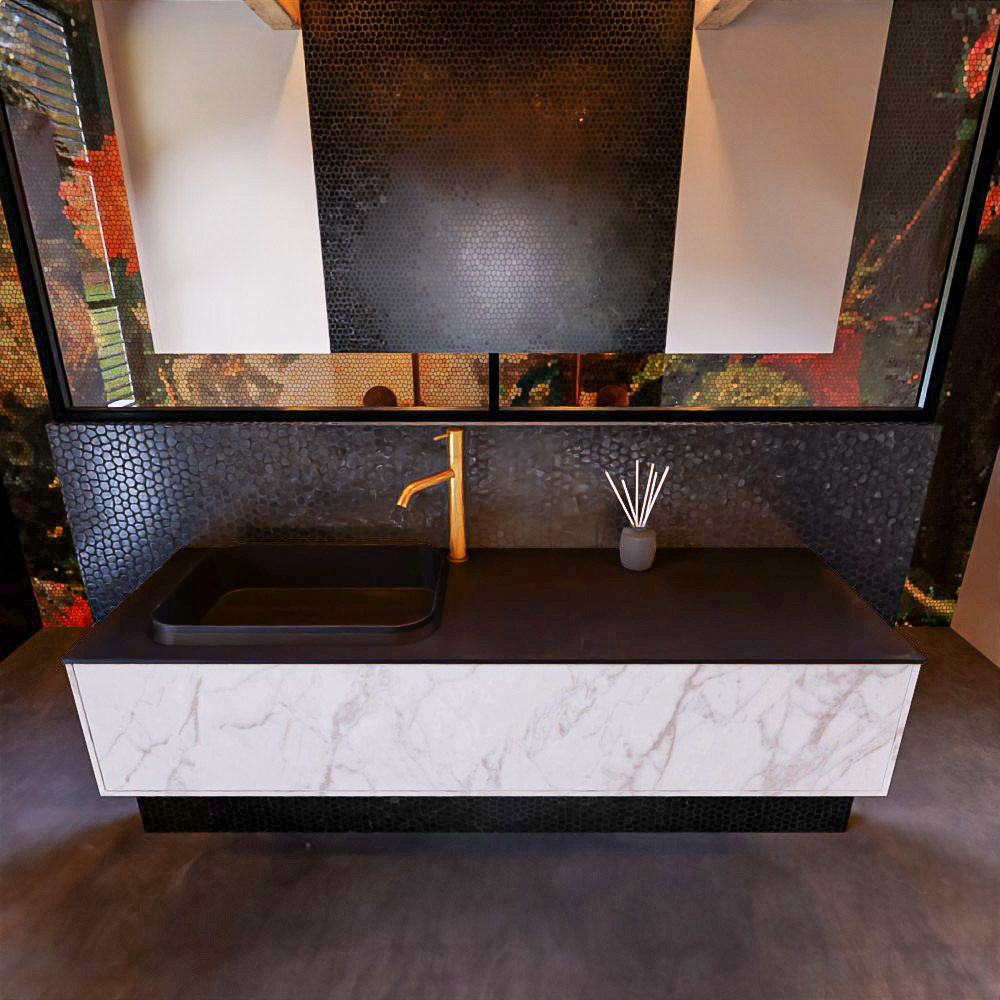 MONDIAZ ERIN 150cm mueble de baño color Carrara 1 cajón. Lavabo RIDGE Izquierda 1 orificio color Urban. 2 MONDIAZ ERIN 150cm mueble de baño color Carrara 1 cajón. Lavabo RIDGE Izquierda 1 orificio color Urban. - Imagen 2