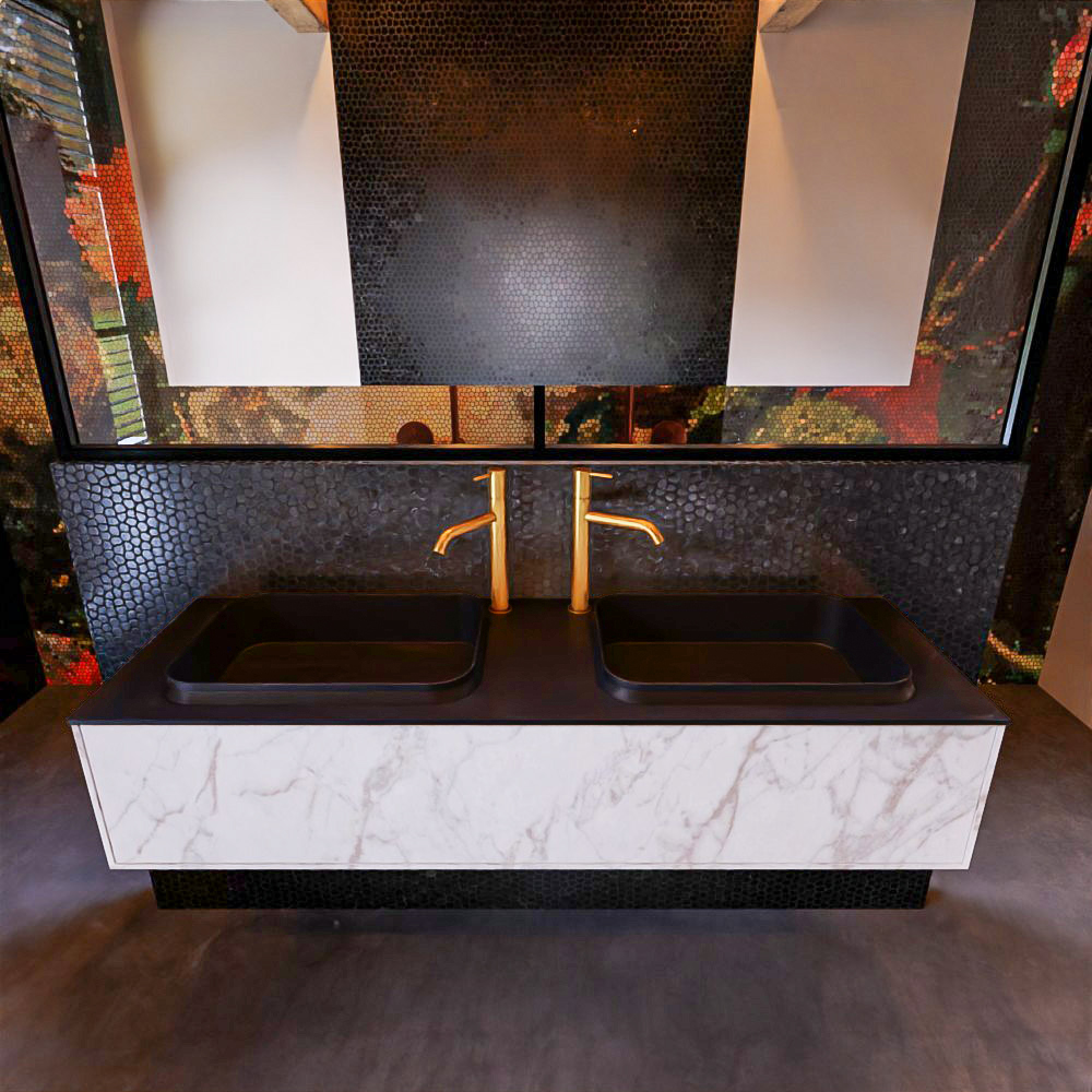 MONDIAZ ERIN 150cm mueble de baño color Carrara 1 cajón. Lavabo RIDGE Doble 2 orificios color Urban. 2 MONDIAZ ERIN 150cm mueble de baño color Carrara 1 cajón. Lavabo RIDGE Doble 2 orificios color Urban. - Imagen 2