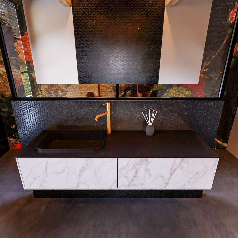 MONDIAZ ERIN 150cm mueble de baño color Carrara 2 cajones. Lavabo RIDGE Izquierda 1 orificio color Urban. 2 MONDIAZ ERIN 150cm mueble de baño color Carrara 2 cajones. Lavabo RIDGE Izquierda 1 orificio color Urban. - Imagen 2
