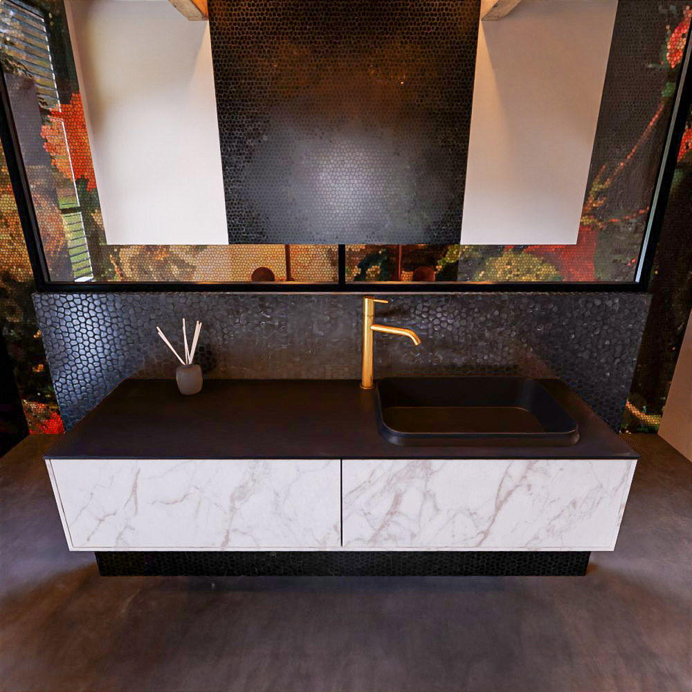 MONDIAZ ERIN 150cm mueble de baño color Carrara 2 cajones. Lavabo RIDGE Derecho 1 orificio color Urban. 2 MONDIAZ ERIN 150cm mueble de baño color Carrara 2 cajones. Lavabo RIDGE Derecho 1 orificio color Urban. - Imagen 2