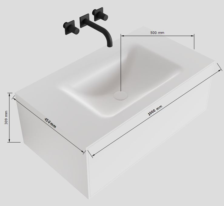MONDIAZ LAGOM 100cm mueble de baño solid surface Urban 1 cajón lavabo CLOUD Centro 1 orificio 4 MONDIAZ LAGOM 100cm mueble de baño solid surface Urban 1 cajón lavabo CLOUD Centro 1 orificio - Imagen 4