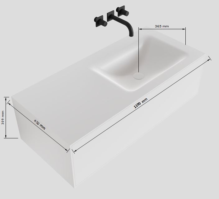 MONDIAZ LAGOM 110cm mueble de baño solid surface Talc 1 cajón lavabo CLOUD Derecho sin orificio 5 MONDIAZ LAGOM 110cm mueble de baño solid surface Talc 1 cajón lavabo CLOUD Derecho sin orificio - Imagen 5