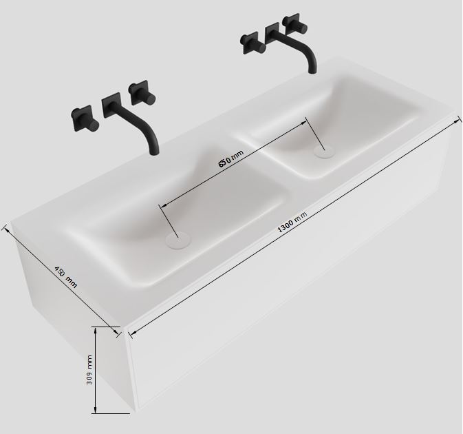 MONDIAZ LAGOM 130cm mueble de baño solid surface Talc 1 cajón lavabo CLOUD Doble 2 orificios 5 MONDIAZ LAGOM 130cm mueble de baño solid surface Talc 1 cajón lavabo CLOUD Doble 2 orificios - Imagen 5