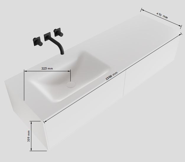 MONDIAZ LAGOM 130cm mueble de baño solid surface Urban 2 cajones lavabo CLOUD Izquierda 1 orificio 4 MONDIAZ LAGOM 130cm mueble de baño solid surface Urban 2 cajones lavabo CLOUD Izquierda 1 orificio - Imagen 4