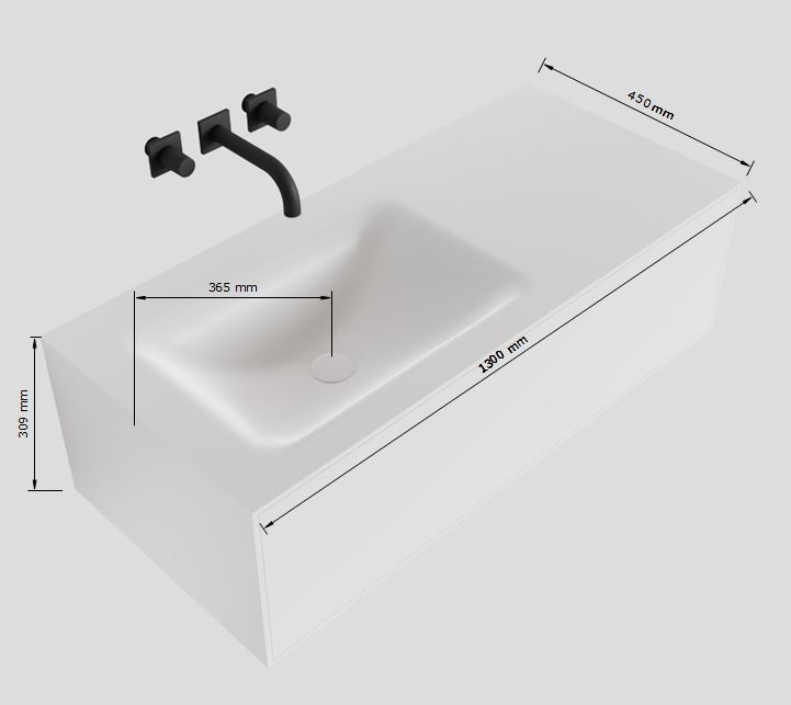 MONDIAZ LAGOM 130cm mueble de baño solid surface Urban 1 cajón lavabo CLOUD Izquierda sin orificio 4 MONDIAZ LAGOM 130cm mueble de baño solid surface Urban 1 cajón lavabo CLOUD Izquierda sin orificio - Imagen 4