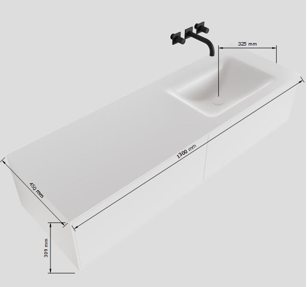 MONDIAZ LAGOM 130cm mueble de baño solid surface Urban 2 cajones lavabo CLOUD Derecho 1 orificio 4 MONDIAZ LAGOM 130cm mueble de baño solid surface Urban 2 cajones lavabo CLOUD Derecho 1 orificio - Imagen 4