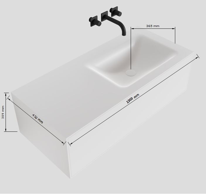 MONDIAZ LAGOM 130cm mueble de baño solid surface Urban 1 cajón lavabo CLOUD Derecho 1 orificio 4 MONDIAZ LAGOM 130cm mueble de baño solid surface Urban 1 cajón lavabo CLOUD Derecho 1 orificio - Imagen 4