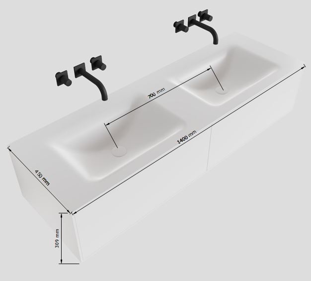 MONDIAZ LAGOM 140cm mueble de baño solid surface Urban 2 cajones lavabo CLOUD Doble sin orificio 4 MONDIAZ LAGOM 140cm mueble de baño solid surface Urban 2 cajones lavabo CLOUD Doble sin orificio - Imagen 4