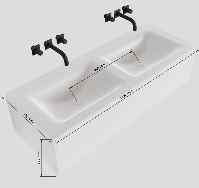 MONDIAZ LAGOM 140cm mueble de baño solid surface Urban 1 cajón lavabo CLOUD Doble sin orificio 4 MONDIAZ LAGOM 140cm mueble de baño solid surface Urban 1 cajón lavabo CLOUD Doble sin orificio - Imagen 4