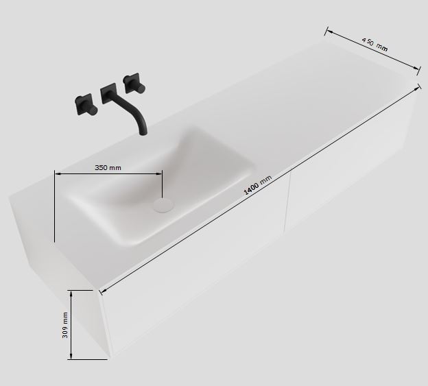 MONDIAZ LAGOM 140cm mueble de baño solid surface Urban 2 cajones lavabo CLOUD Izquierda sin orificio 4 MONDIAZ LAGOM 140cm mueble de baño solid surface Urban 2 cajones lavabo CLOUD Izquierda sin orificio - Imagen 4