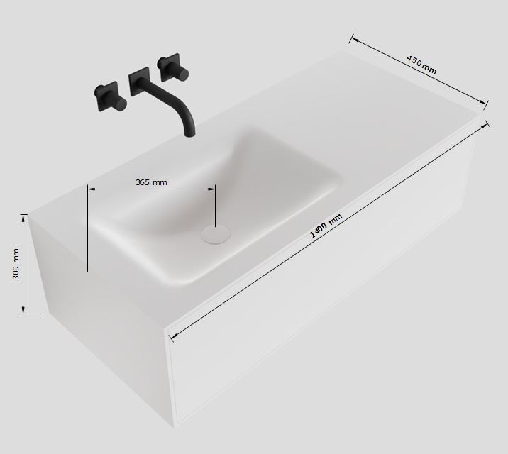 MONDIAZ LAGOM 140cm mueble de baño solid surface Urban 1 cajón lavabo CLOUD Izquierda 1 orificio 4 MONDIAZ LAGOM 140cm mueble de baño solid surface Urban 1 cajón lavabo CLOUD Izquierda 1 orificio - Imagen 4