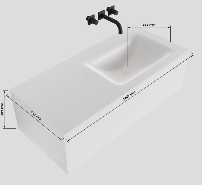 MONDIAZ LAGOM 140cm mueble de baño solid surface Talc 1 cajón lavabo CLOUD Derecho sin orificio 5 MONDIAZ LAGOM 140cm mueble de baño solid surface Talc 1 cajón lavabo CLOUD Derecho sin orificio - Imagen 5