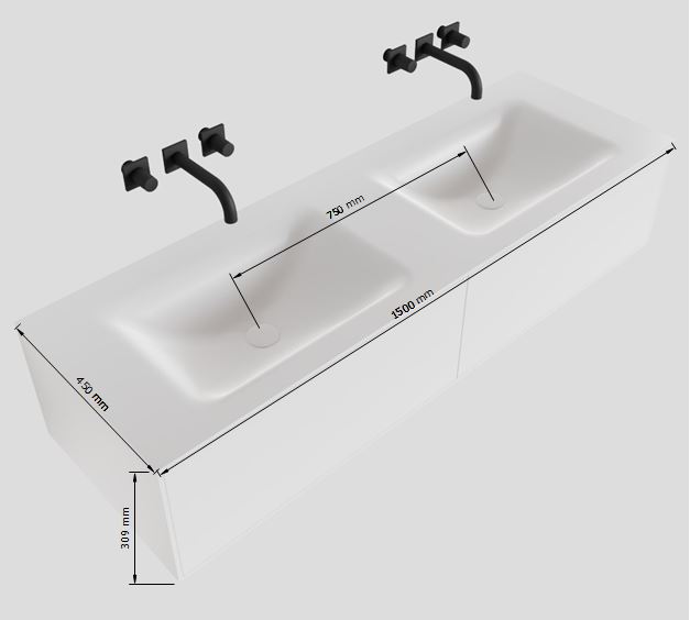 MONDIAZ LAGOM 150cm mueble de baño solid surface Talc 2 cajones lavabo CLOUD Doble sin orificio 5 MONDIAZ LAGOM 150cm mueble de baño solid surface Talc 2 cajones lavabo CLOUD Doble sin orificio - Imagen 5