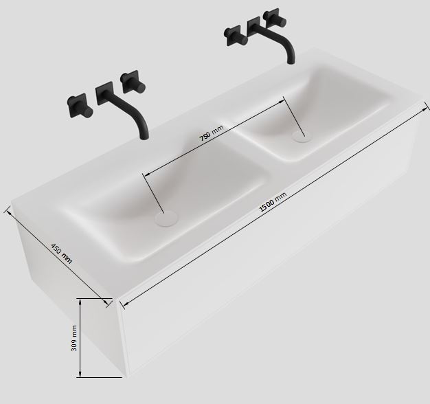 MONDIAZ LAGOM 150cm mueble de baño solid surface Talc 1 cajón lavabo CLOUD Doble sin orificio 5 MONDIAZ LAGOM 150cm mueble de baño solid surface Talc 1 cajón lavabo CLOUD Doble sin orificio - Imagen 5