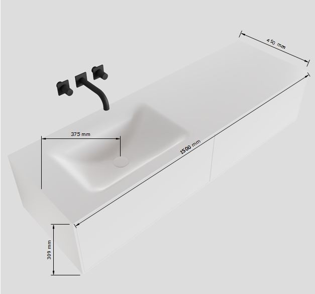 MONDIAZ LAGOM 150cm mueble de baño solid surface Urban 2 cajones lavabo CLOUD Izquierda 1 orificio 4 MONDIAZ LAGOM 150cm mueble de baño solid surface Urban 2 cajones lavabo CLOUD Izquierda 1 orificio - Imagen 4
