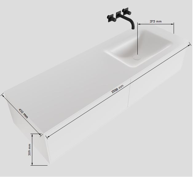 MONDIAZ LAGOM 150cm mueble de baño solid surface Urban 2 cajones lavabo CLOUD Derecho 1 orificio 4 MONDIAZ LAGOM 150cm mueble de baño solid surface Urban 2 cajones lavabo CLOUD Derecho 1 orificio - Imagen 4