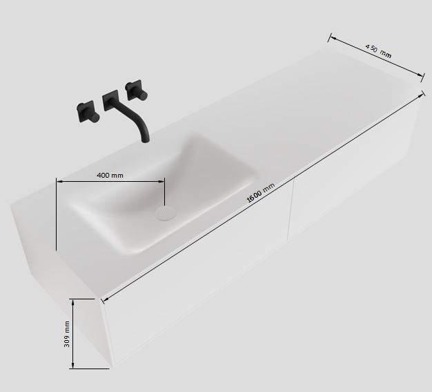 MONDIAZ LAGOM 160cm mueble de baño solid surface Urban 2 cajones lavabo CLOUD Izquierda sin orificio 4 MONDIAZ LAGOM 160cm mueble de baño solid surface Urban 2 cajones lavabo CLOUD Izquierda sin orificio - Imagen 4