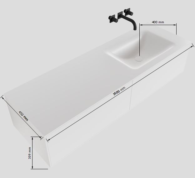 MONDIAZ LAGOM 160cm mueble de baño solid surface Urban 2 cajones lavabo CLOUD Derecho sin orificio 4 MONDIAZ LAGOM 160cm mueble de baño solid surface Urban 2 cajones lavabo CLOUD Derecho sin orificio - Imagen 4