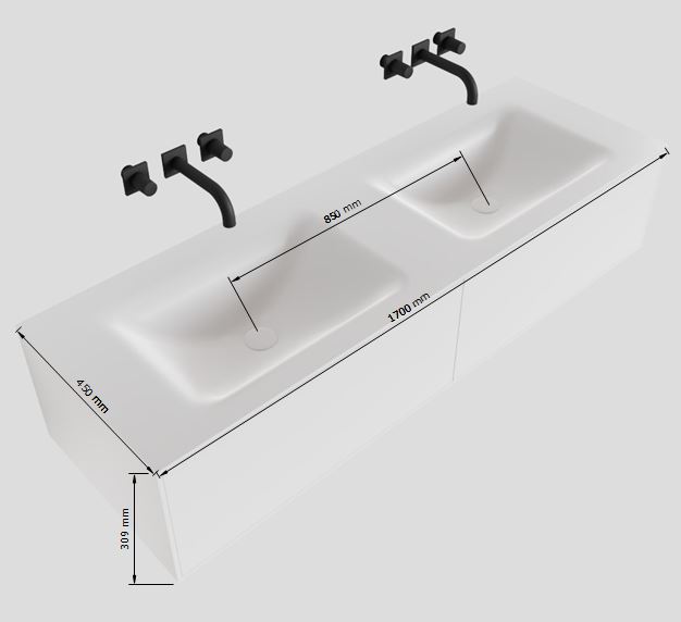 MONDIAZ LAGOM 170cm mueble de baño solid surface Talc 2 cajones lavabo CLOUD Doble sin orificio 5 MONDIAZ LAGOM 170cm mueble de baño solid surface Talc 2 cajones lavabo CLOUD Doble sin orificio - Imagen 5