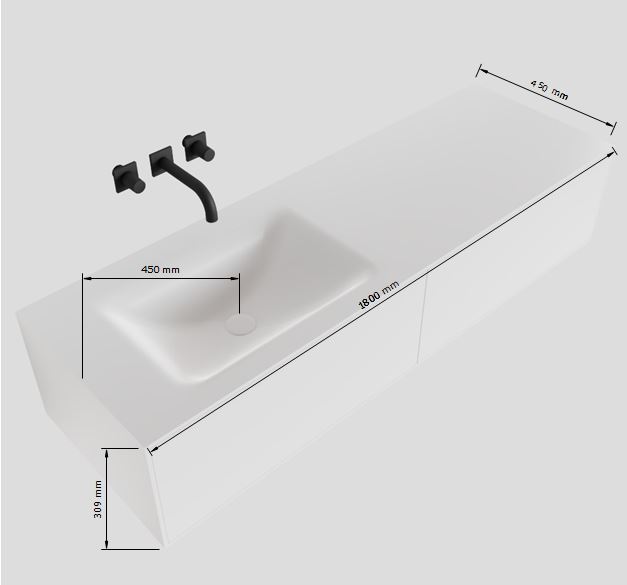 MONDIAZ LAGOM 180cm mueble de baño solid surface Talc 2 cajones lavabo CLOUD Izquierda 1 orificio 5 MONDIAZ LAGOM 180cm mueble de baño solid surface Talc 2 cajones lavabo CLOUD Izquierda 1 orificio - Imagen 5