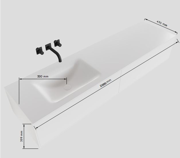 MONDIAZ LAGOM 200cm mueble de baño solid surface Urban 2 cajones lavabo CLOUD Izquierda sin orificio 4 MONDIAZ LAGOM 200cm mueble de baño solid surface Urban 2 cajones lavabo CLOUD Izquierda sin orificio - Imagen 4