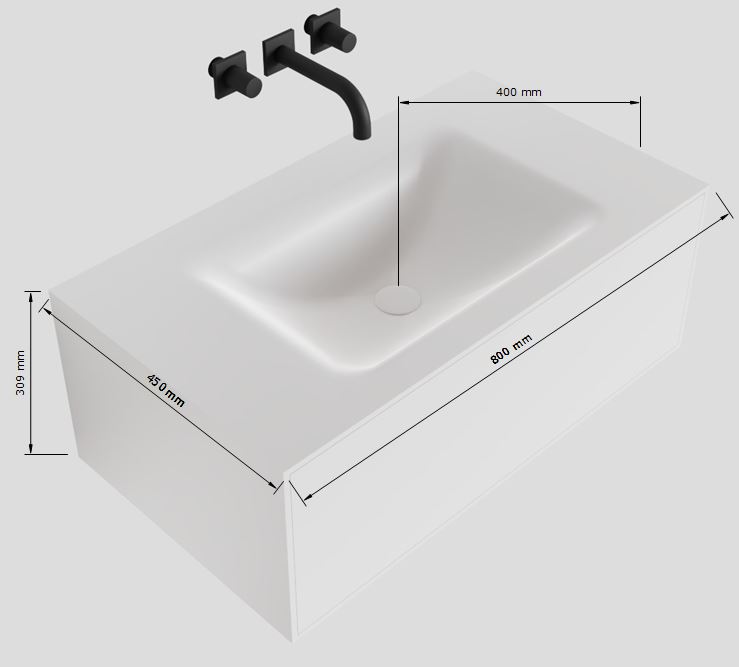MONDIAZ LAGOM 80cm mueble de baño solid surface Talc 1 cajón lavabo CLOUD Centro sin orificio 5 MONDIAZ LAGOM 80cm mueble de baño solid surface Talc 1 cajón lavabo CLOUD Centro sin orificio - Imagen 5