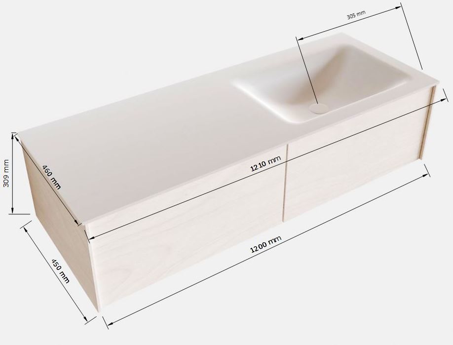 MONDIAZ LUSH 120cm mueble de baño Antracite 2 cajones lavabo CLOUD Derecho sin orificio 5 MONDIAZ LUSH 120cm mueble de baño Antracite 2 cajones lavabo CLOUD Derecho sin orificio - Imagen 5