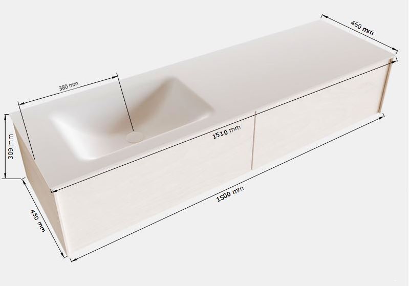 MONDIAZ LUSH 150cm mueble de baño Washed Oak 2 cajones lavabo CLOUD Izquierda 1 orificio 5 MONDIAZ LUSH 150cm mueble de baño Washed Oak 2 cajones lavabo CLOUD Izquierda 1 orificio - Imagen 5