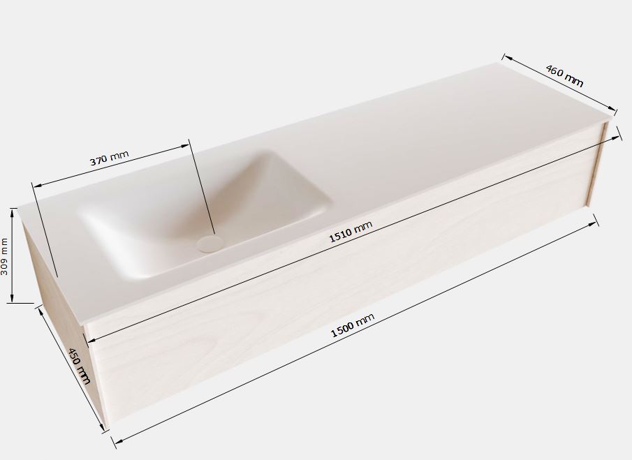 MONDIAZ LUSH 150cm mueble de baño Washed Oak 1 cajón lavabo CLOUD Izquierda sin orificio 5 MONDIAZ LUSH 150cm mueble de baño Washed Oak 1 cajón lavabo CLOUD Izquierda sin orificio - Imagen 5