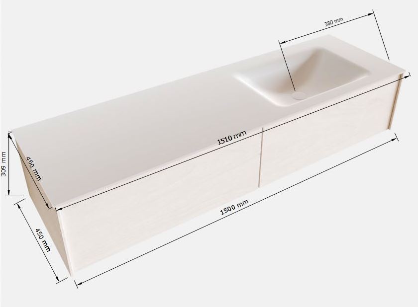 MONDIAZ LUSH 150cm mueble de baño Underlayment 2 cajones lavabo CLOUD Derecho sin orificio 5 MONDIAZ LUSH 150cm mueble de baño Underlayment 2 cajones lavabo CLOUD Derecho sin orificio - Imagen 5