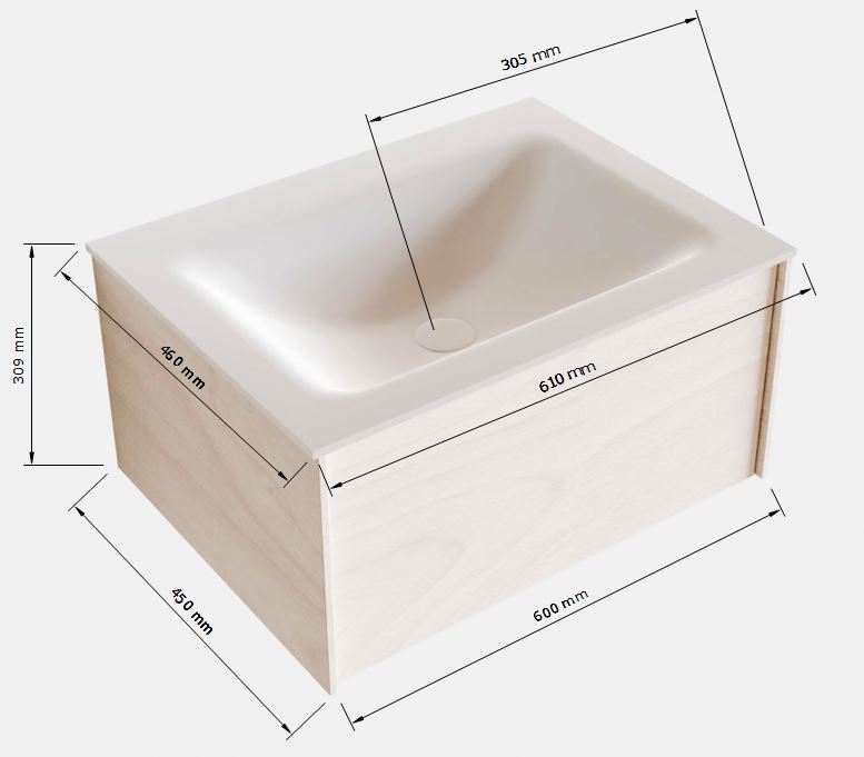 MONDIAZ LUSH 60cm mueble de baño Washed Oak 1 cajón lavabo CLOUD Centro 1 orificio 5 MONDIAZ LUSH 60cm mueble de baño Washed Oak 1 cajón lavabo CLOUD Centro 1 orificio - Imagen 5
