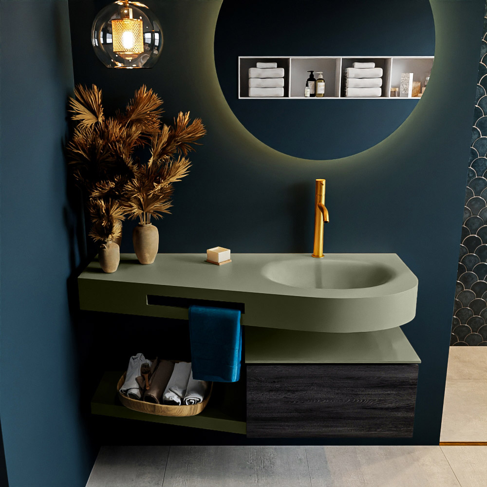 MONDIAZ RIVA 120cm mueble de baño / estante color Antracite con 1 cajón. Lavabo DULCET Derecho 1 orificio, color Army. 3 MONDIAZ RIVA 120cm mueble de baño / estante color Antracite con 1 cajón. Lavabo DULCET Derecho 1 orificio, color Army. - Imagen 3