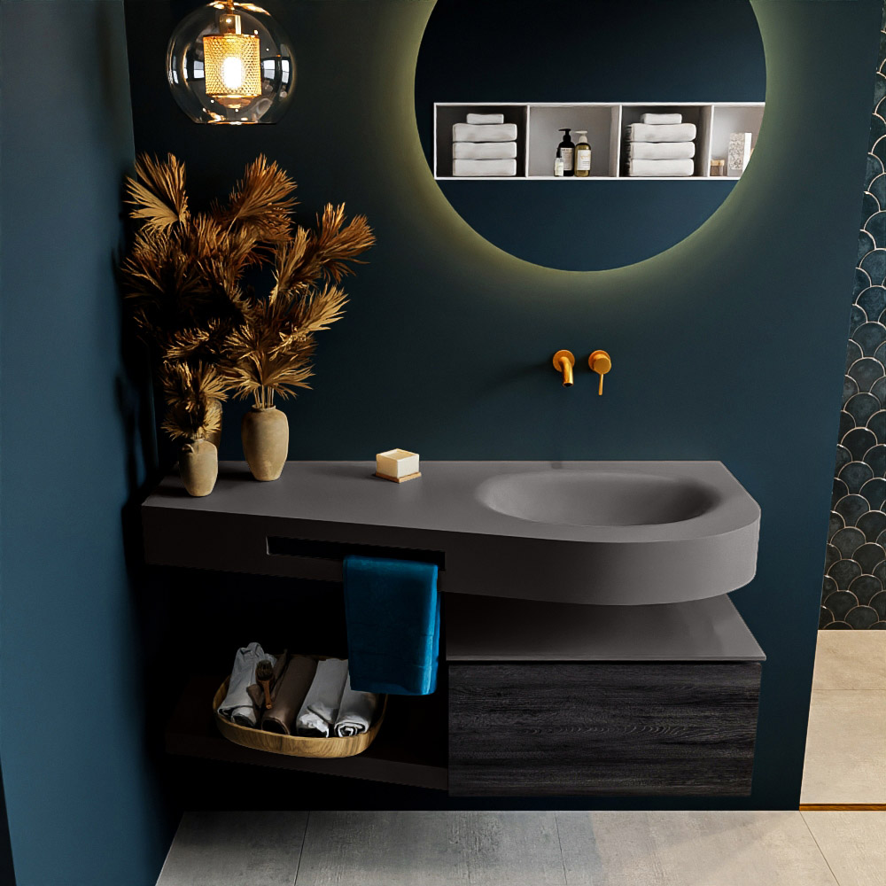 MONDIAZ RIVA 120cm mueble de baño / estante color Antracite con 1 cajón. Lavabo DULCET Derecho sin orificio, color Dark Grey. 3 MONDIAZ RIVA 120cm mueble de baño / estante color Antracite con 1 cajón. Lavabo DULCET Derecho sin orificio, color Dark Grey. - Imagen 3