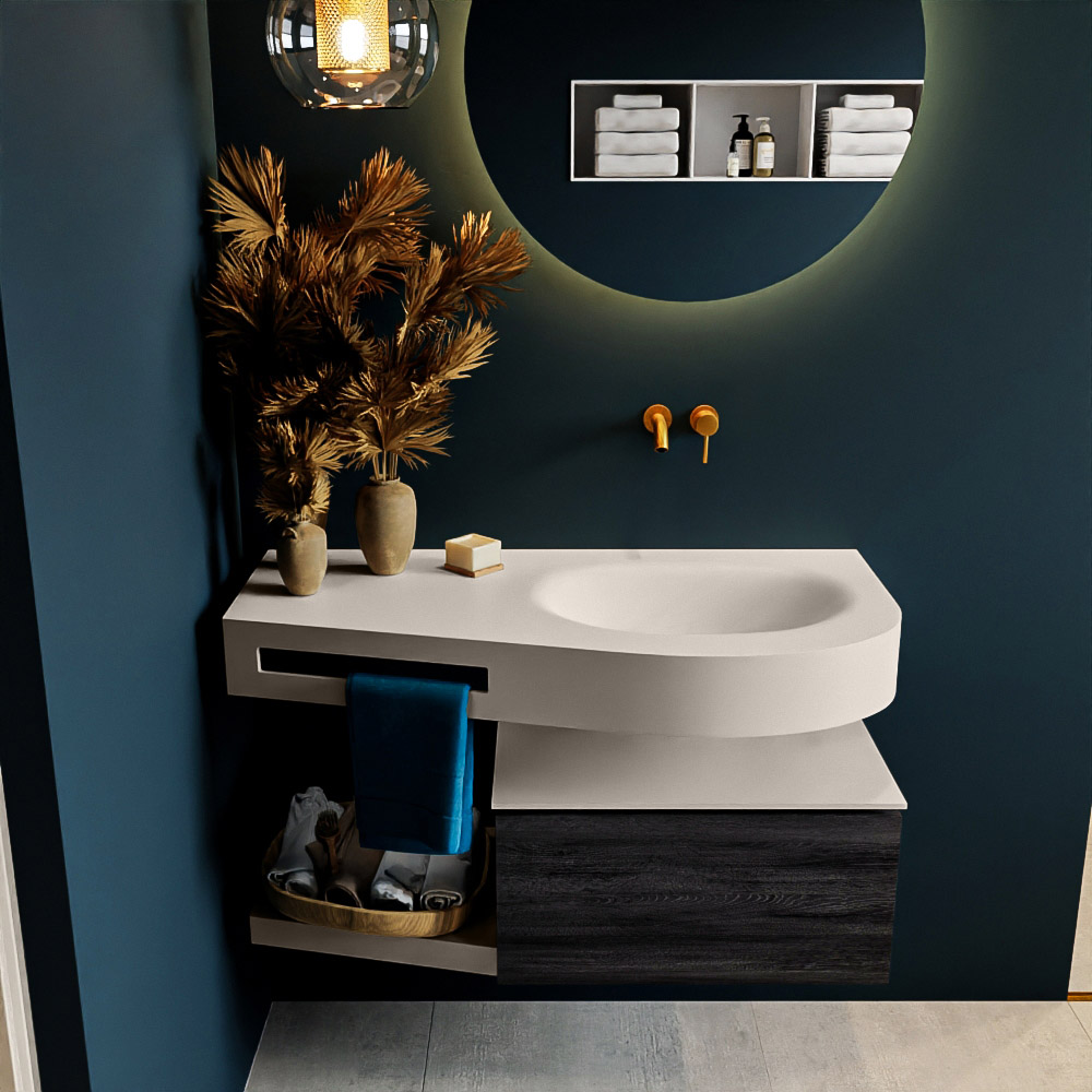 MONDIAZ RIVA 100cm mueble de baño / estante color Antracite con 1 cajón. Lavabo DULCET Derecho sin orificio, color Linen. 3 MONDIAZ RIVA 100cm mueble de baño / estante color Antracite con 1 cajón. Lavabo DULCET Derecho sin orificio, color Linen. - Imagen 3
