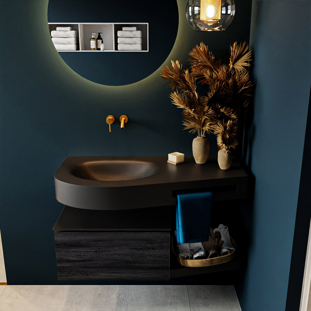 MONDIAZ RIVA 100cm mueble de baño / estante color Antracite con 1 cajón. Lavabo DULCET Izquierda sin orificio, color Urban. 3 MONDIAZ RIVA 100cm mueble de baño / estante color Antracite con 1 cajón. Lavabo DULCET Izquierda sin orificio, color Urban. - Imagen 3