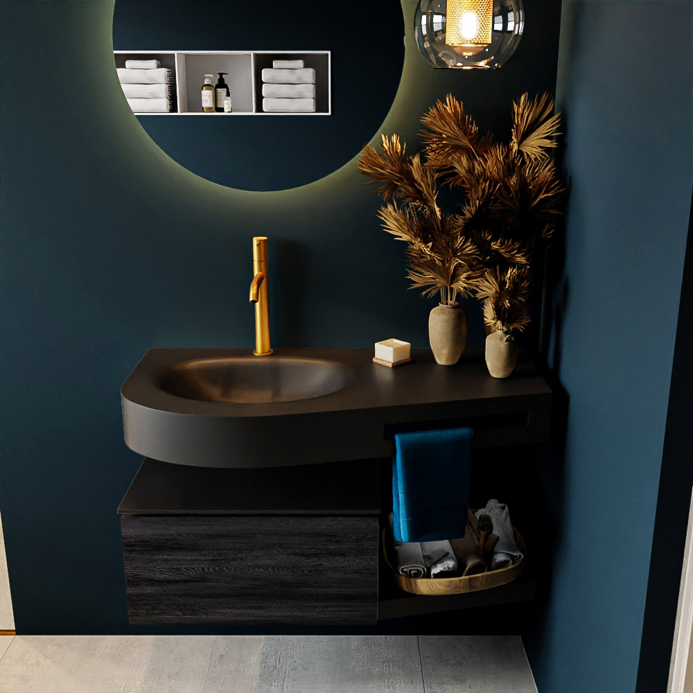 MONDIAZ RIVA 100cm mueble de baño / estante color Antracite con 1 cajón. Lavabo DULCET Izquierda 1 orificio, color Urban. 3 MONDIAZ RIVA 100cm mueble de baño / estante color Antracite con 1 cajón. Lavabo DULCET Izquierda 1 orificio, color Urban. - Imagen 3