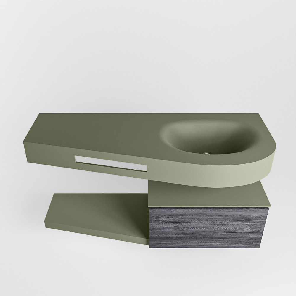 MONDIAZ RIVA 120cm mueble de baño / estante color Antracite con 1 cajón. Lavabo DULCET Derecho 1 orificio, color Army. 6 MONDIAZ RIVA 120cm mueble de baño / estante color Antracite con 1 cajón. Lavabo DULCET Derecho 1 orificio, color Army. - Imagen 6