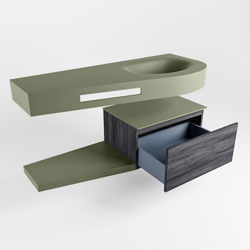 MONDIAZ RIVA 120cm mueble de baño / estante color Antracite con 1 cajón. Lavabo DULCET Derecho 1 orificio, color Army. 5 MONDIAZ RIVA 120cm mueble de baño / estante color Antracite con 1 cajón. Lavabo DULCET Derecho 1 orificio, color Army. - Imagen 5