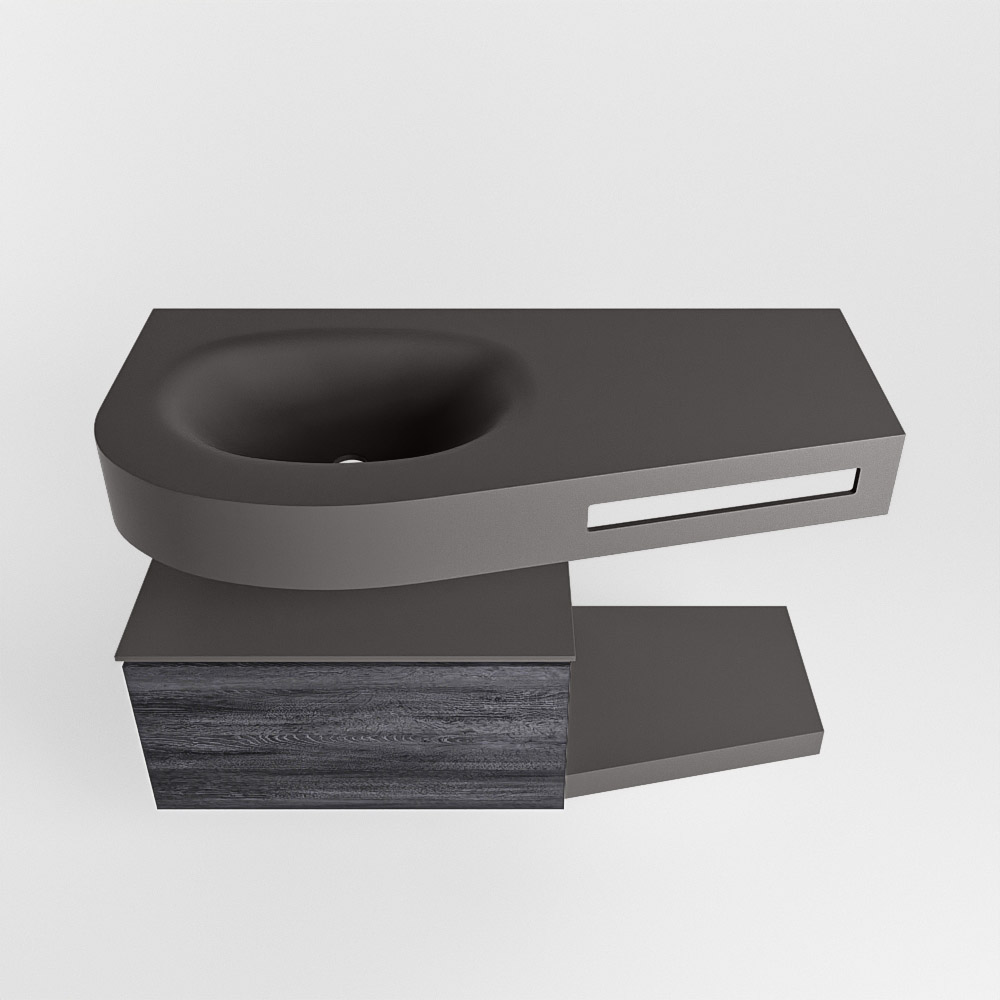MONDIAZ RIVA 100cm mueble de baño / estante color Antracite con 1 cajón. Lavabo DULCET Izquierda sin orificio, color Dark Grey. - Imagen 6