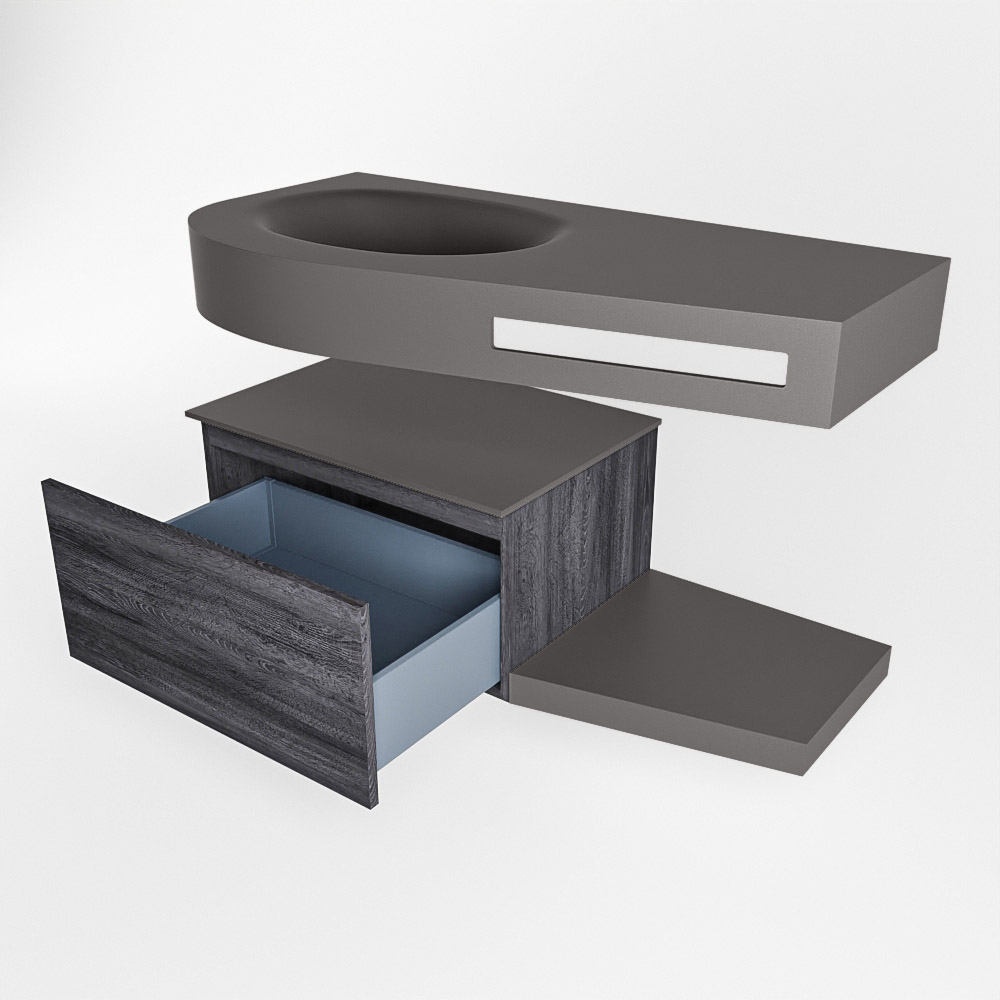 MONDIAZ RIVA 100cm mueble de baño / estante color Antracite con 1 cajón. Lavabo DULCET Izquierda sin orificio, color Dark Grey. - Imagen 5