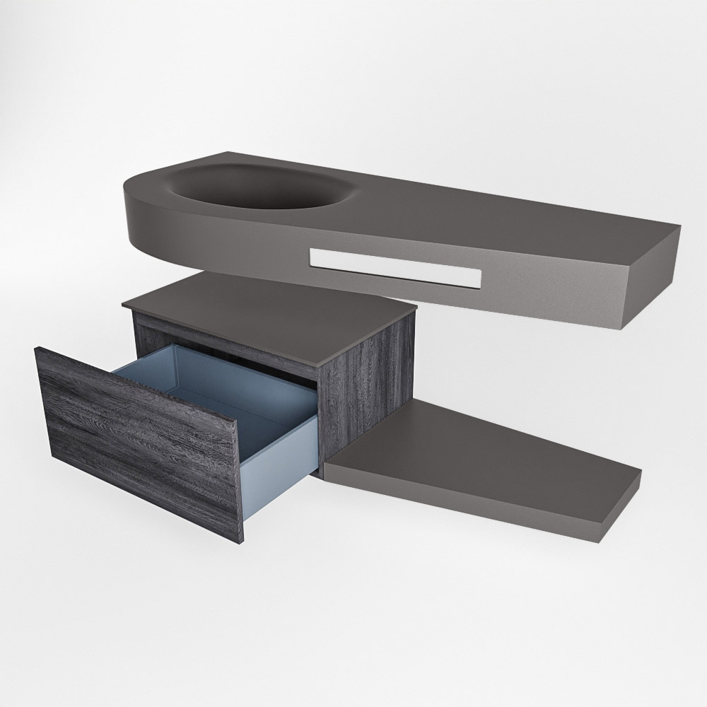 MONDIAZ RIVA 120cm mueble de baño / estante color Antracite con 1 cajón. Lavabo DULCET Izquierda 1 orificio, color Dark Grey. - Imagen 5