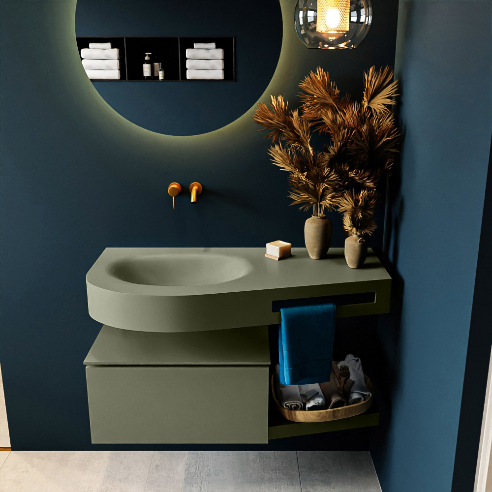 MONDIAZ RIVA 100cm mueble de baño / estante color Army con 1 cajón. Lavabo DULCET Izquierda sin orificio, color Army. 3 MONDIAZ RIVA 100cm mueble de baño / estante color Army con 1 cajón. Lavabo DULCET Izquierda sin orificio, color Army. - Imagen 3