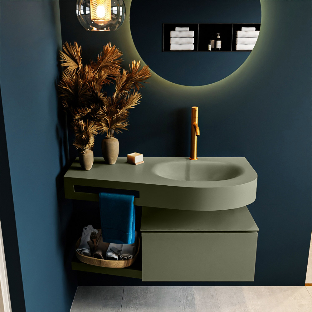 MONDIAZ RIVA 100cm mueble de baño / estante color Army con 1 cajón. Lavabo DULCET Derecho 1 orificio, color Army. 3 MONDIAZ RIVA 100cm mueble de baño / estante color Army con 1 cajón. Lavabo DULCET Derecho 1 orificio, color Army. - Imagen 3