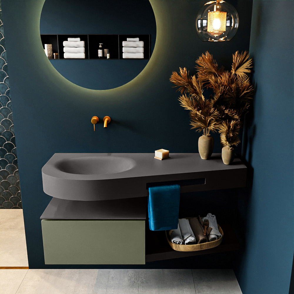 MONDIAZ RIVA 120cm mueble de baño / estante color Army con 1 cajón. Lavabo DULCET Izquierda sin orificio, color Dark Grey. 3 MONDIAZ RIVA 120cm mueble de baño / estante color Army con 1 cajón. Lavabo DULCET Izquierda sin orificio, color Dark Grey. - Imagen 3