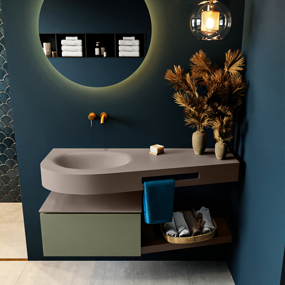 MONDIAZ RIVA 120cm mueble de baño / estante color Army con 1 cajón. Lavabo DULCET Izquierda sin orificio, color Smoke. 3 MONDIAZ RIVA 120cm mueble de baño / estante color Army con 1 cajón. Lavabo DULCET Izquierda sin orificio, color Smoke. - Imagen 3