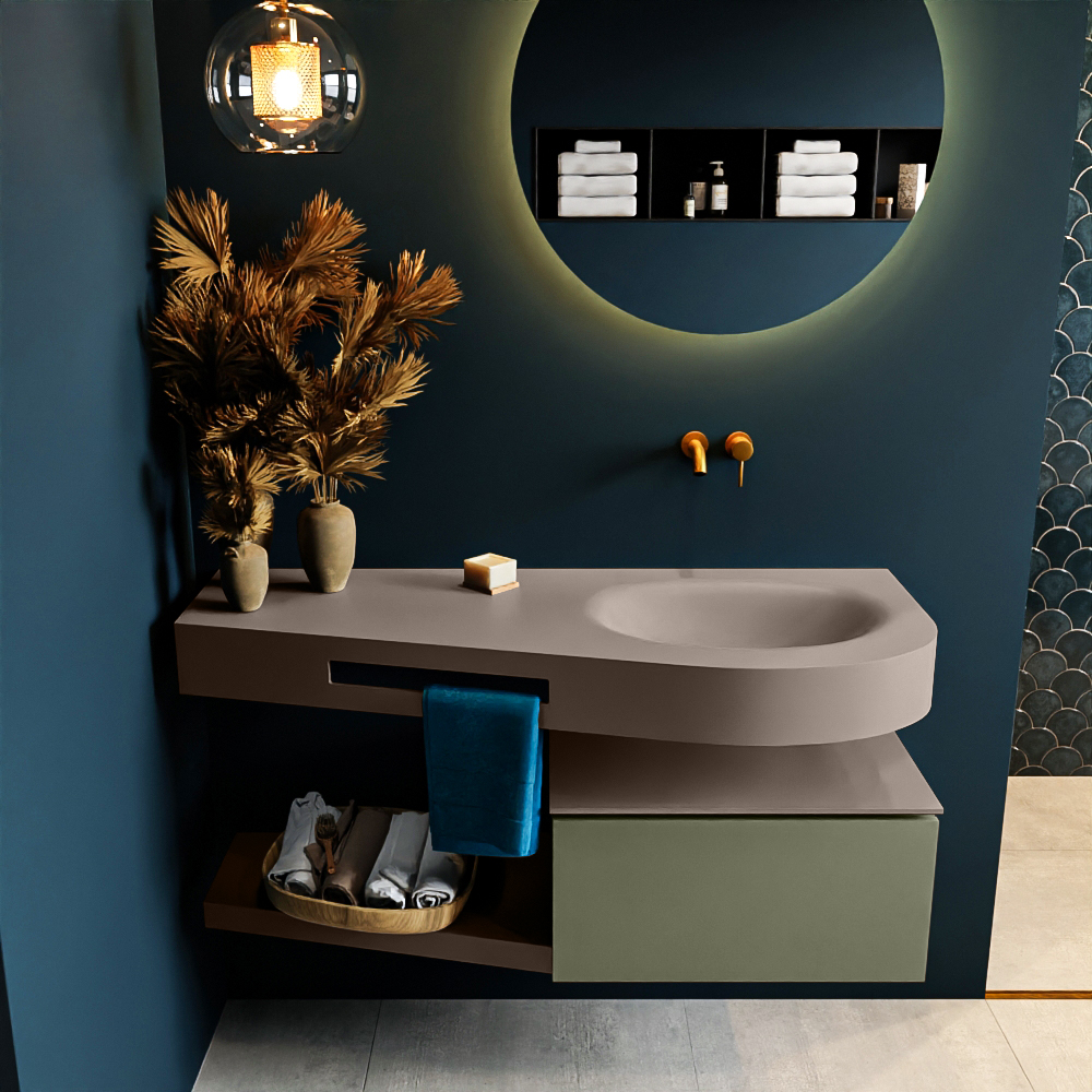 MONDIAZ RIVA 120cm mueble de baño / estante color Army con 1 cajón. Lavabo DULCET Derecho sin orificio, color Smoke. 3 MONDIAZ RIVA 120cm mueble de baño / estante color Army con 1 cajón. Lavabo DULCET Derecho sin orificio, color Smoke. - Imagen 3