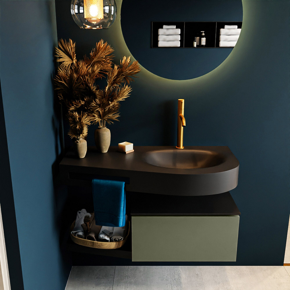 MONDIAZ RIVA 100cm mueble de baño / estante color Army con 1 cajón. Lavabo DULCET Derecho 1 orificio, color Urban. 3 MONDIAZ RIVA 100cm mueble de baño / estante color Army con 1 cajón. Lavabo DULCET Derecho 1 orificio, color Urban. - Imagen 3